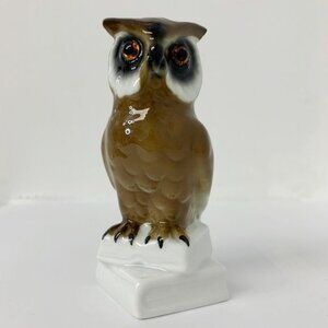 E&R Golden Crown Owl with Orange Eyes on books - Western Germany